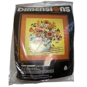 Dimensions Needlepoint Kit 2177 Poppy Bouquet 1981 Sealed 18x18